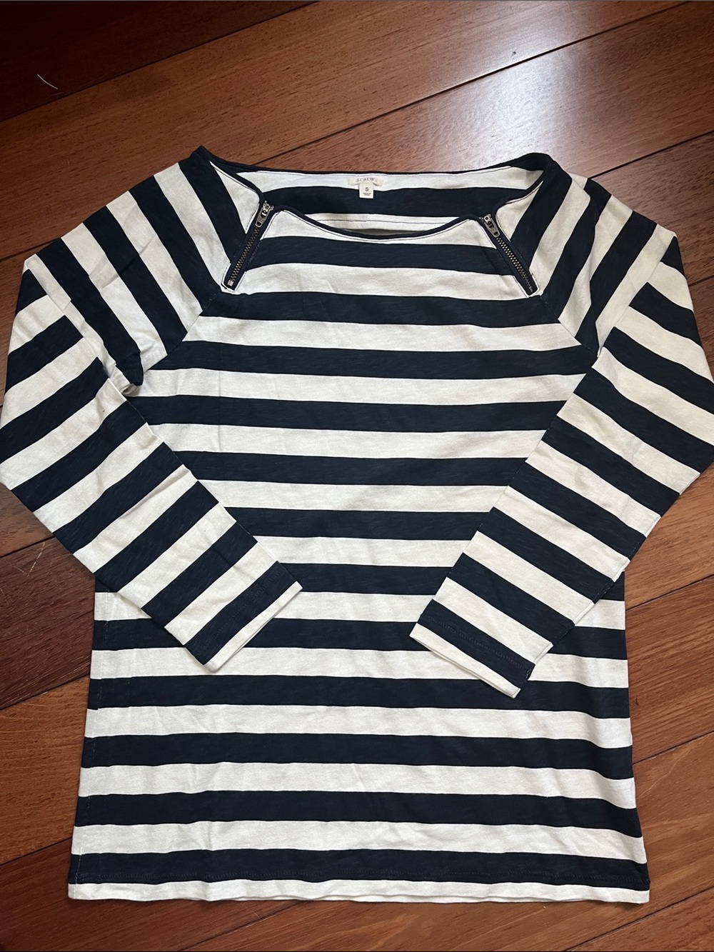 NWOT J. Crew Cotton Striped Zipper Boatneck Tee
